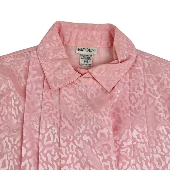 Vintage 1980s Pink Leopard Pleated Bohemian Secretary Blouse by Nicola Size 6 - Picture 4 of 5